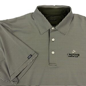 Straight Down Polo Shirt Mens Large Green Striped Golf Oak Point Country Club